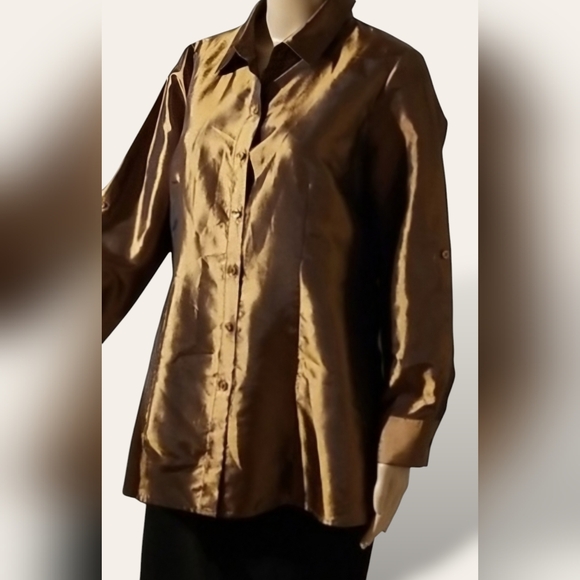 NWOT Lily Moss Shirt Button Down Festive Party / Sz P/M / Copper-coloured - Picture 4 of 16